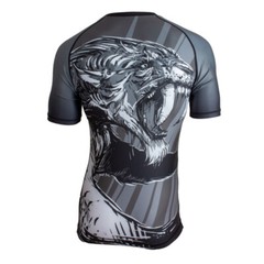 BJJ Rash Guard, Short Sleeve- Sabertooth (Black and White)