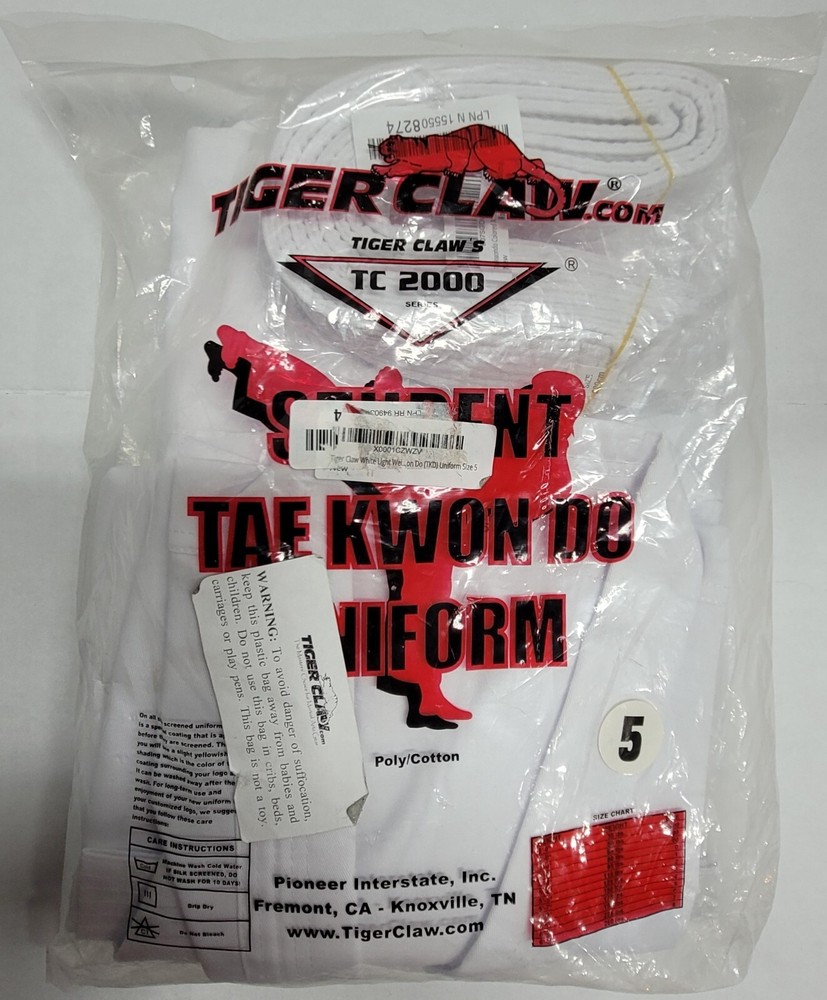 Tiger Claw TC2000 Martial Arts Uniform w/ White Belt TC 2000 Size 5, 5’8″, 175#.