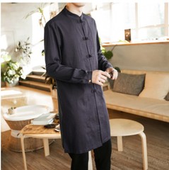 Men Chinese Tang Suit Kung Fu Tai Chi Cotton Linen Traditional Coat Long Uniform