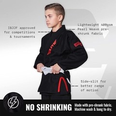 ELITE Sports Kids BJJ Brazilian Jiujitsu Gi Uniform Top Black/Red – Youth Sz. C1
