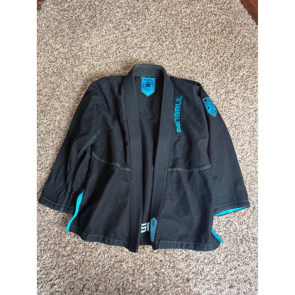 Sanabul Blu Neo Kids BJJ Gi Kimono Top Black Turquoise Blue Size K4