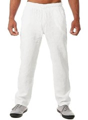 FANARCHER Men’s Lightweight Cotton Linen Pants Casual Trousers Medium White