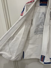 Adult Mens A1 White Jiu Jitsu GI, Top & Bottom #2 Nono’s Academy With White Belt