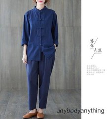 New Women’s Tai Chi Yoga Outfits Set Top+pants Martial Arts Kung Fu Linen Suit