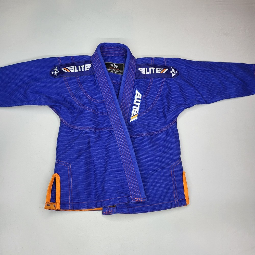 Elite Sports Brazilian Jiu Jitsu BJJ Gi Jacket – Kids C1 – Blue w/ Orange Trim