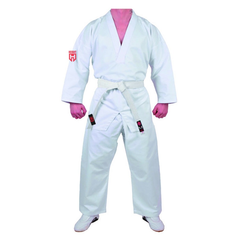Professional Taekwondo Gi Uniform 8oz White with Belt V-Neck Cotton Fabric