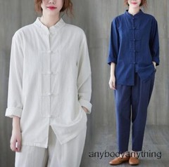 New Women’s Tai Chi Yoga Outfits Set Top+pants Martial Arts Kung Fu Linen Suit