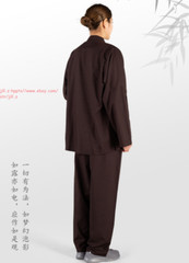 Unisex Shaolin Buddhist Monk Meditation Kung Fu Uniform Cotton Buckle Suit Sets