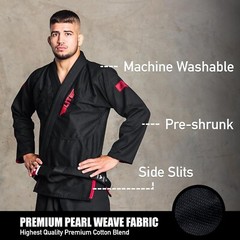 Elite Sports GI Men’s Kimono BJJ Jiujitsu GIS w/Preshrunk Premium Black wo/Belt