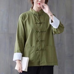 Chinese Cotton and Linen Shirt Jacket Women’s Large Size Yoga Top