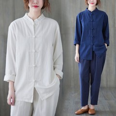 Women’s Retro Linen Shirts Pants Tai Chi Sets Blouse Martial Arts Kung Fu Suits