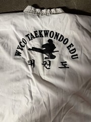 Size 2 Martial Arts WYCO Taekwondo EDU White Outfit Uniform Top & Pants Nice ✅