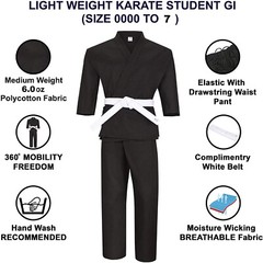 NEW Lightweight Karate Uniform Gi 6.0 oz White & Black w/ White Belt ADULT & KID