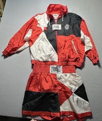 Vintage Everlast Youth XL Boxing Warm Up Set Red Black Nylon Jacket Shorts 90s