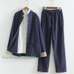 3pcs Traditional Chinese Linen Kung Fu Tai Chi Uniform Retro Plus Size Tang Suit