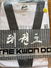 Dynamics White with Black Trim/V-neck Taekwondo Uniform Size 8 (220 Cm)