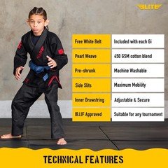 Elite Sports IBJJF Ultra Light BJJ Brazilian Jiu Jitsu Gi for Kids with Presh…