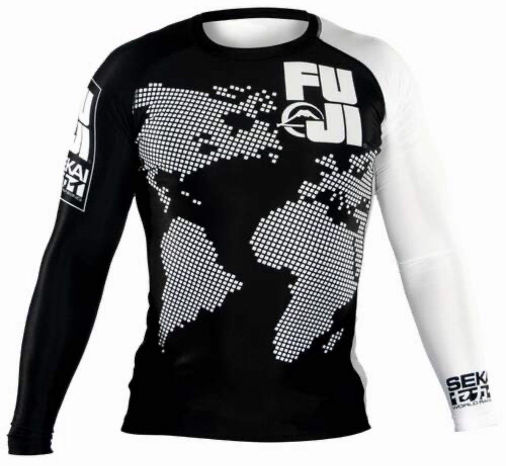 FUJI Sports Sekai 2.0 White Ranked Long Sleeve Rash Guard BJJ Large