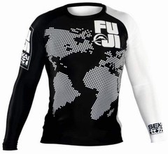 FUJI Sports Sekai 2.0 White Ranked Long Sleeve Rash Guard BJJ Large