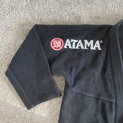 Vtg Atama Jiu-Jitsu Kimono Gi Top Black Cotton Made in Brazil Size A3 BJJ Jacket