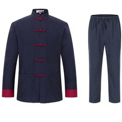 2PCS Mens Traditional Chinese Tang Suit Coat Pants Kung Fu Wingchun Uniform New