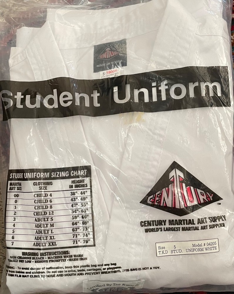 Century Martial Arts Tae Kwon Do, Uniform Student White Size 5 (Adult Large)
