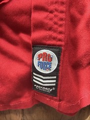 Pro Force Martial Arts Karate Uniform Red Gi 6oz Size 2 w/White Belt WORN ONCE