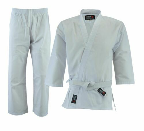 PHENOM Fightwear Karate Suit Poly Cotton White Gi Uniform Belt Judo Training