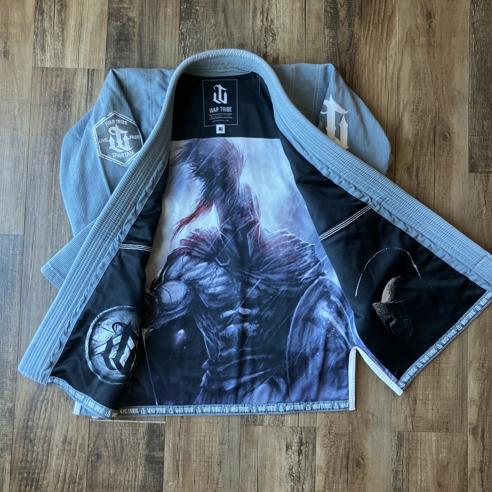 War Tribe Jiujitsu Kimono Gray Blue Warrior Graphic Men’s A1