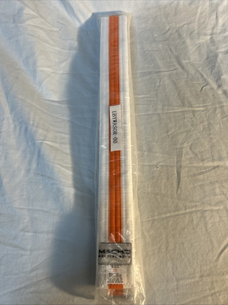Macho Martial Arts 1.75” White With Orange Stripe Belt Size 00