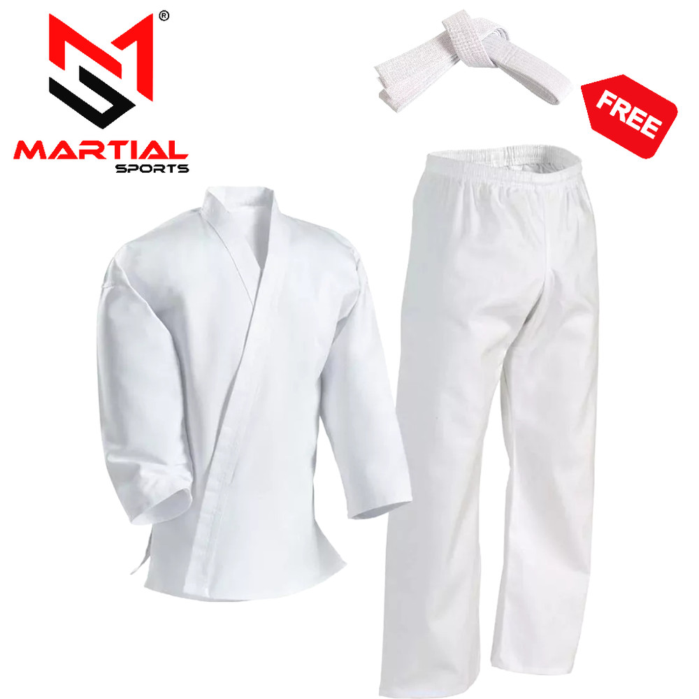 Martial Sports Lightweight White Karate Gi 8-oz Free Belt Free Shipping