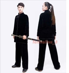 2PC Suit Men’s Velvet Coat Pants Tai Chi Thicken Comfort Classic Stand Collar SZ