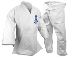 Kyokushin Karate 14 oz Uniform White Black Heavy Weight Gi w Embroidery Logo