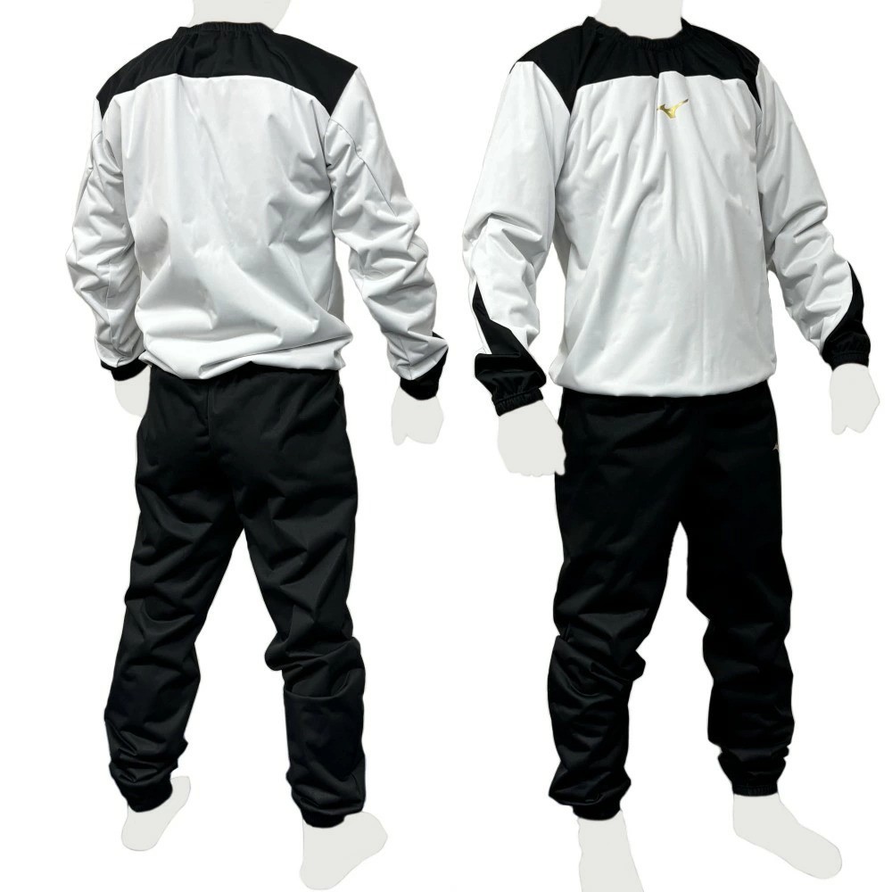 Mizuno Sauna Suit Weight Loss Wear Round Neck Silver Gray × Black Training Set