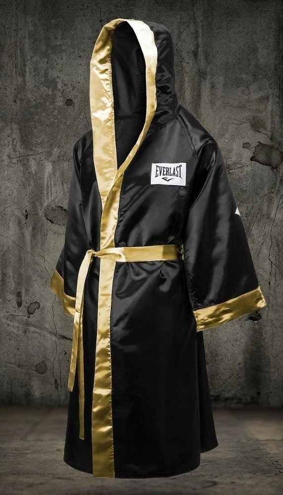 Everlast Professional Boxing Robe – Black & Gold Hooded Ring Entrance Wear