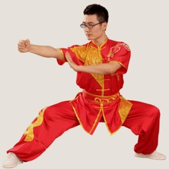 Satin Martial Arts Kung Fu Uniform Wushu Changquan Tai Chi Set Dragon Embroidery