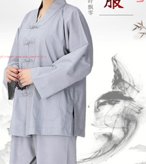 Men Women Shaolin Buddhist Monk Religion Suits Cotton Yoga breathable buckle Set