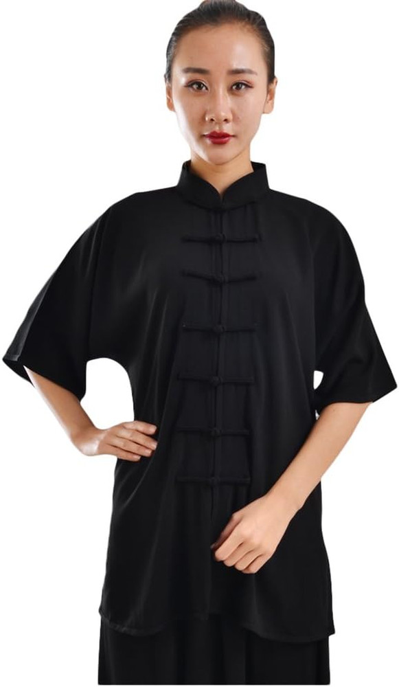 Unisex Cotton Blend Short Sleeves Tai Chi Suit Morning Exercise Uniform Kung Fu