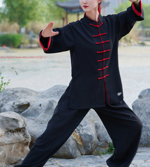 Unisex Tai Chi Kung Fu Suit Set Line Blend Morning Exercise martial arts Uniform