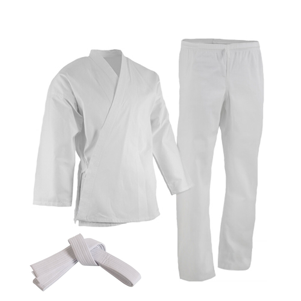 NEW Black/White Karate Uniform, Gi 7 oz Adult Kids w/White belt Tae Kwon Do