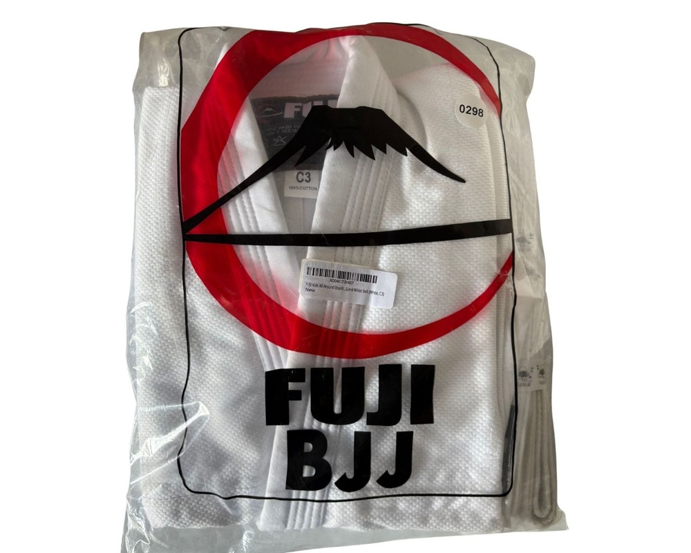 New Fuji All Around Brazilian Jiu-jitsu White Gi with White Belt Size C3