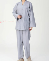 Men Women Shaolin Buddhist Monk Religion Suits Cotton Yoga breathable buckle Set