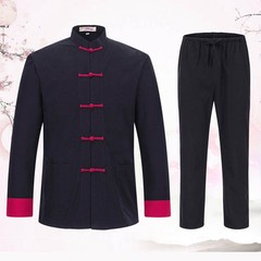 2PCS Mens Traditional Chinese Tang Suit Coat Pants Kung Fu Wingchun Uniform New