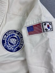 Vtg 70s Kim School Of Tae Kwon Do Double Weave Karate Dogi Shirt Belt & Pants