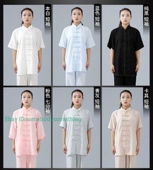 Linen Martial Arts Tai Chi Uniform Kung Fu Wingchun Suit Short Sleeves Outfit