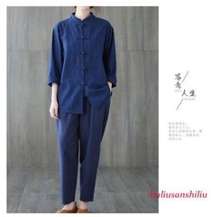 New Women’s Tai Chi Yoga Outfits Set Top+pants Martial Arts Kung Fu Linen Suit