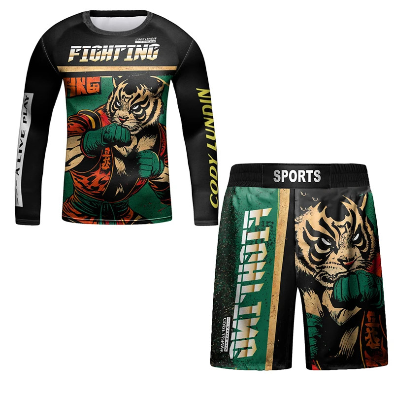 Kids Mma Rashguard Shirt For BJJ Jiu Jitsu Muay Thai Shorts Children KickBoxing
