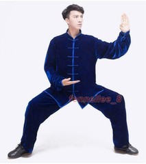 2PC Suit Men’s Velvet Coat Pants Tai Chi Thicken Comfort Classic Stand Collar SZ
