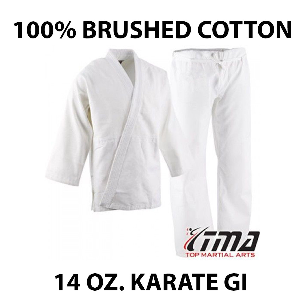 Size 4&5 WHITE 14 Oz. Gi Made of 100% Brushed Cotton Heavy Weight Karate Uniform