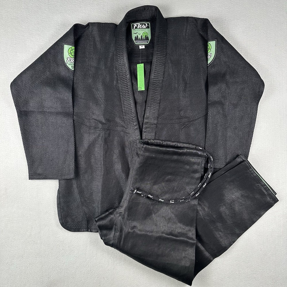 NWT Flow Jiu Jitsu Kimono A2 Black 100% Hemp W/ Pants